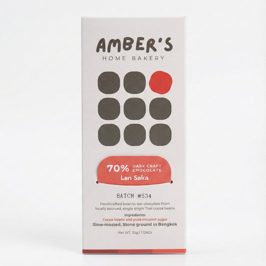 Amber's Home Bakery chocolate bar packaging on a white background